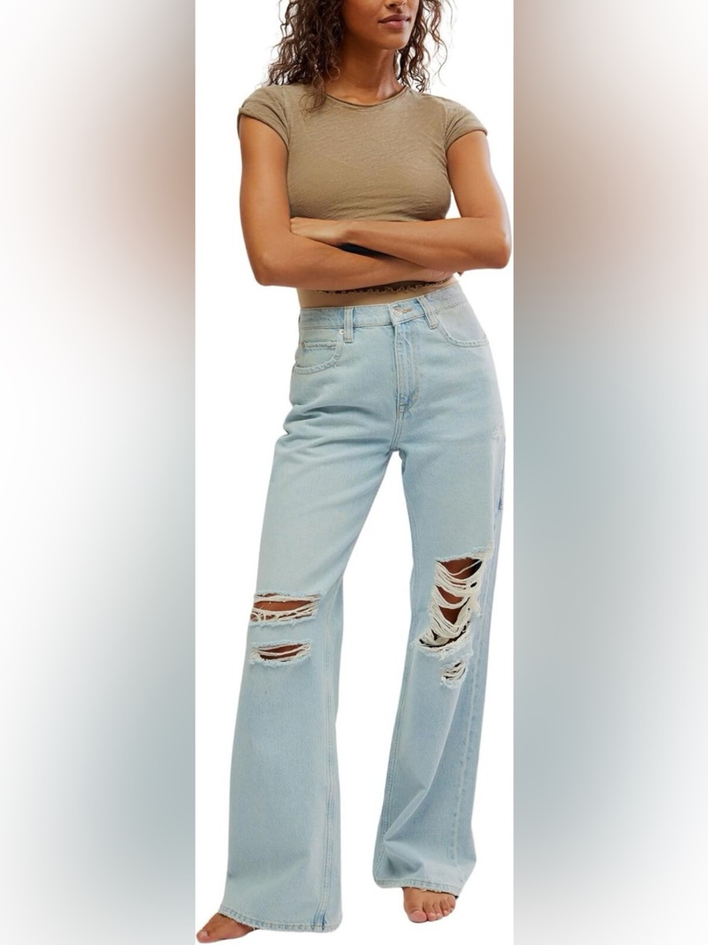 Free People We The Free Tinsley Baggy High-Rise Distressed Wide-Leg Jeans